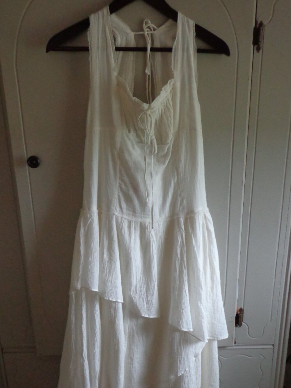 FIRM Free People In My Dreams Midi Dress SP Ivory Asymmetrical Tiered Skirt Ties
